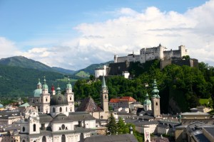 A closer, higher view of Hohensalzburg and Alt Stadt Salzburg