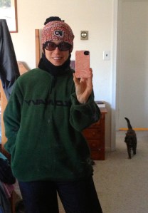 Second and a half layer, a fleece on top of the ski overalls