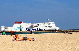 One of the big cruise lines pulling into harbor at Warnemunde
