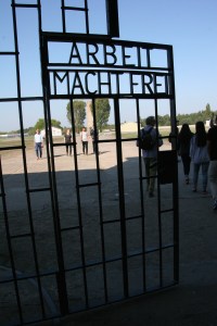 The gate at Sachsenhausen with a familiar message: Work makes free
